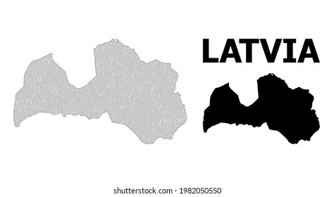 Mapa de malla poligonal de Letonia en alta resolución. Líneas de malla, triángulos y puntos forman un mapa de Letonia.