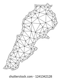 Polygonal mesh map of Lebanon in black color. Abstract mesh lines, triangles and points with map of Lebanon. Wire frame 2D polygonal line network in vector format.