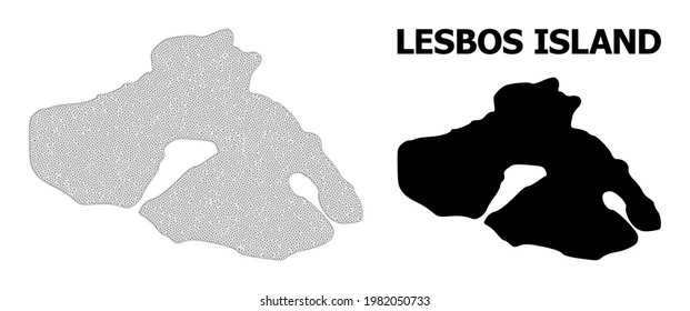 Polygonal mesh map of Lesbos Island in high detail resolution. Mesh lines, triangles and dots form map of Lesbos Island.