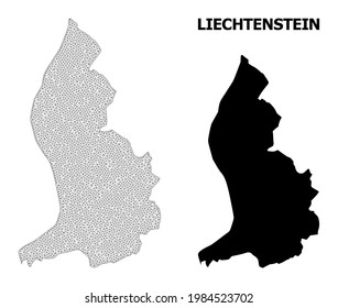 Polygonal mesh map of Liechtenstein in high resolution. Mesh lines, triangles and dots form map of Liechtenstein.