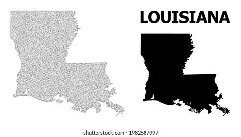 Polygonal mesh map of Louisiana State in high detail resolution. Mesh lines, triangles and dots form map of Louisiana State.