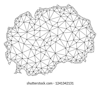 Polygonal mesh map of Macedonia in black color. Abstract mesh lines, triangles and points with map of Macedonia. Wire frame 2D polygonal line network in vector format.