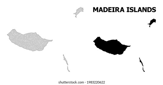 Polygonal mesh map of Madeira Islands in high detail resolution. Mesh lines, triangles and points form map of Madeira Islands.