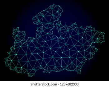 Polygonal mesh map of Madhya Pradesh State. Abstract mesh lines, triangles and points on dark background with map of Madhya Pradesh State.