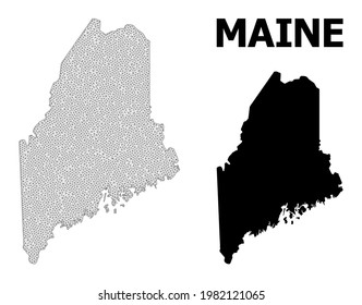 Polygonal mesh map of Maine State in high resolution. Mesh lines, triangles and points form map of Maine State.