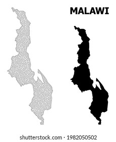 Polygonal mesh map of Malawi in high detail resolution. Mesh lines, triangles and dots form map of Malawi. High detail wire frame carcass polygonal line network in vector format on a white background.