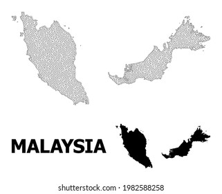 Mapa poligonal de malla de alta resolución de Malasia. Líneas de malla, triángulos y puntos forman un mapa de Malasia.