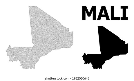 Polygonal mesh map of Mali in high detail resolution. Mesh lines, triangles and dots form map of Mali. High detail wire frame carcass polygonal line network in vector format on a white background.