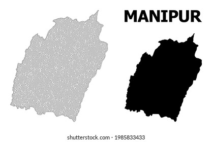 Polygonal mesh map of Manipur State in high detail resolution. Mesh lines, triangles and dots form map of Manipur State.