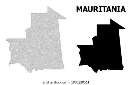 Polygonal mesh map of Mauritania in high detail resolution. Mesh lines, triangles and dots form map of Mauritania.