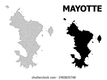 Polygonal mesh map of Mayotte Islands in high detail resolution. Mesh lines, triangles and dots form map of Mayotte Islands.