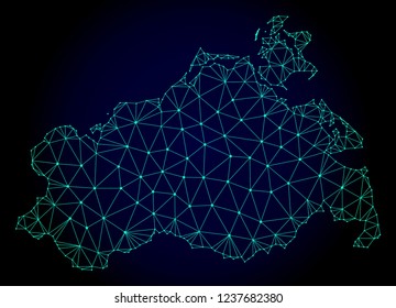 Mapa de malla poligonal del estado de Mecklemburgo-Pomerania Occidental. Líneas abstractas de malla, triángulos y puntos sobre fondo oscuro con el mapa del estado de Mecklemburgo-Pomerania Occidental.