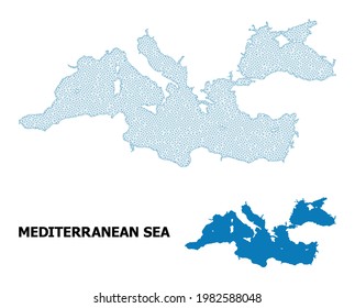 Polygonal mesh map of Mediterranean Sea in high resolution. Mesh lines, triangles and dots form map of Mediterranean Sea.