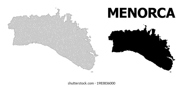 Polygonal mesh map of Menorca Island in high detail resolution. Mesh lines, triangles and dots form map of Menorca Island.