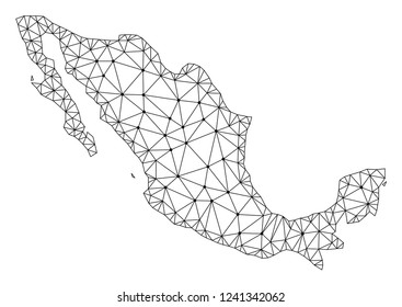 Polygonal mesh map of Mexico in black color. Abstract mesh lines, triangles and points with map of Mexico. Wire frame 2D polygonal line network in vector format. Carcass model for patriotic posters.