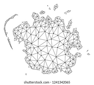 Polygonal mesh map of Micronesia island in black color. Abstract mesh lines, triangles and points with map of Micronesia island. Wire frame 2D polygonal line network in vector format.