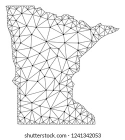 Polygonal mesh map of Minnesota State in black color. Abstract mesh lines, triangles and points with map of Minnesota State. Wire frame 2D polygonal line network in vector format.
