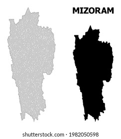 Polygonal mesh map of Mizoram State in high detail resolution. Mesh lines, triangles and points form map of Mizoram State.