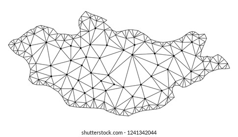 Polygonal mesh map of Mongolia in black color. Abstract mesh lines, triangles and points with map of Mongolia. Wire frame 2D polygonal line network in vector format.
