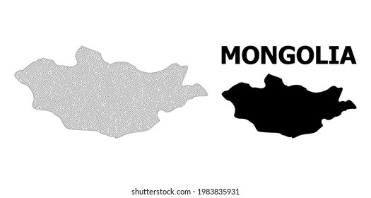 Mapa de malla poligonal de Mongolia en alta resolución. Líneas de malla, triángulos y puntos forman un mapa de Mongolia.