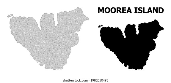 Polygonal mesh map of Moorea Island in high detail resolution. Mesh lines, triangles and points form map of Moorea Island.