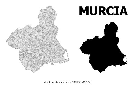 Polygonal mesh map of Murcia Province in high detail resolution. Mesh lines, triangles and dots form map of Murcia Province.