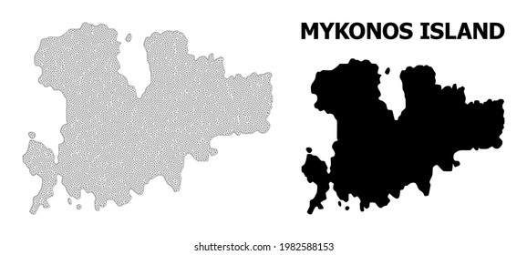 Polygonal mesh map of Mykonos Island in high detail resolution. Mesh lines, triangles and points form map of Mykonos Island.