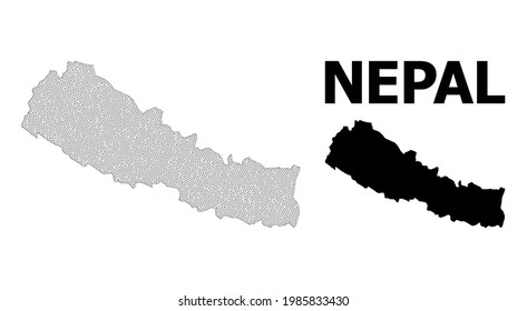 Mapa poligonal de malla de Nepal en alta resolución. Líneas de malla, triángulos y puntos forman un mapa de Nepal.