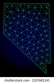 Polygonal mesh map of Nevada State. Abstract mesh lines, triangles and points on dark background with map of Nevada State.