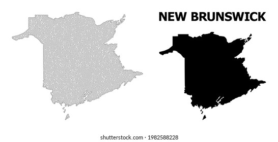Polygonal mesh map of New Brunswick Province in high detail resolution. Mesh lines, triangles and dots form map of New Brunswick Province.