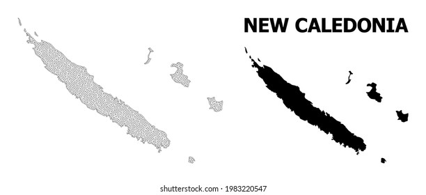 Polygonal mesh map of New Caledonia in high detail resolution. Mesh lines, triangles and dots form map of New Caledonia.