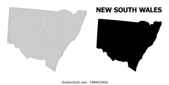 Polygonal mesh map of New South Wales in high detail resolution. Mesh lines, triangles and dots form map of New South Wales.