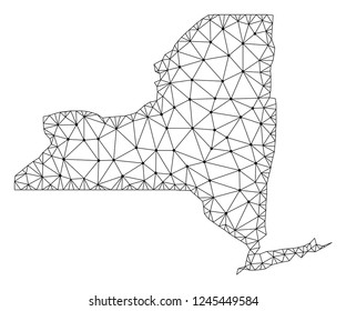 Polygonal mesh map of New York State in black color. Abstract mesh lines, triangles and points with map of New York State. Wire frame 2D polygonal line network in vector format.