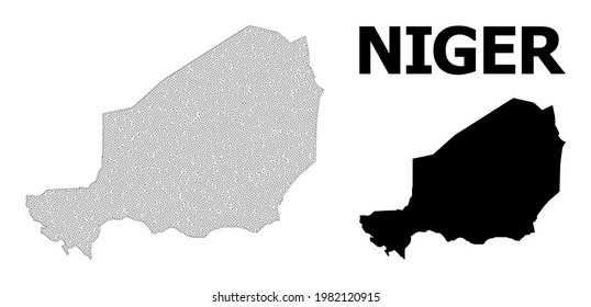 Mapa poligonal de malla de Níger en alta resolución. Líneas de malla, triángulos y puntos forman un mapa de Níger.