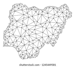 Polygonal mesh map of Nigeria in black color. Abstract mesh lines, triangles and points with map of Nigeria. Wire frame 2D polygonal line network in vector format.