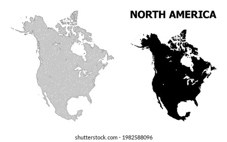 Mapa de malla poligonal de América del Norte en alta resolución. Líneas de malla, triángulos y puntos forman un mapa de América del Norte.