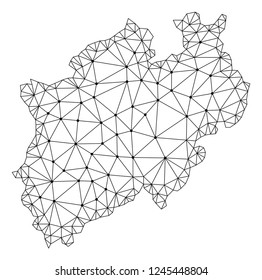 Polygonal mesh map of North Rhine-Westphalia State in black color. Abstract mesh lines, triangles and points with map of North Rhine-Westphalia State.