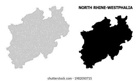 Polygonal mesh map of North Rhine-Westphalia State in high detail resolution. Mesh lines, triangles and dots form map of North Rhine-Westphalia State.