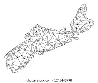 Polygonal mesh map of Nova Scotia Province in black color. Abstract mesh lines, triangles and points with map of Nova Scotia Province. Wire frame 2D polygonal line network in vector format.