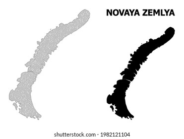 Polygonal mesh map of Novaya Zemlya Islands in high resolution. Mesh lines, triangles and dots form map of Novaya Zemlya Islands.