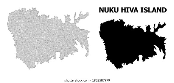 Polygonal mesh map of Nuku Hiva Island in high detail resolution. Mesh lines, triangles and dots form map of Nuku Hiva Island.