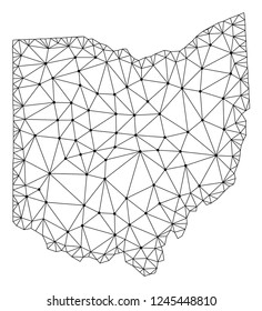 Polygonal mesh map of Ohio State in black color. Abstract mesh lines, triangles and points with map of Ohio State. Wire frame 2D polygonal line network in vector format.