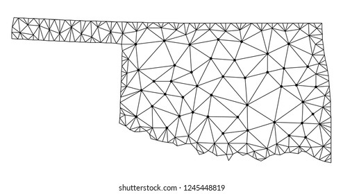 Polygonal mesh map of Oklahoma State in black color. Abstract mesh lines, triangles and points with map of Oklahoma State. Wire frame 2D polygonal line network in vector format.