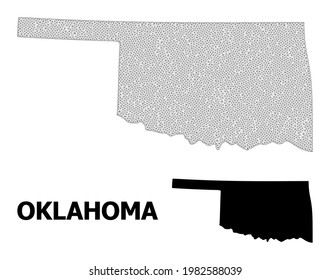 Polygonal mesh map of Oklahoma State in high detail resolution. Mesh lines, triangles and dots form map of Oklahoma State.