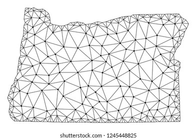 Polygonal mesh map of Oregon State in black color. Abstract mesh lines, triangles and points with map of Oregon State. Wire frame 2D polygonal line network in vector format.