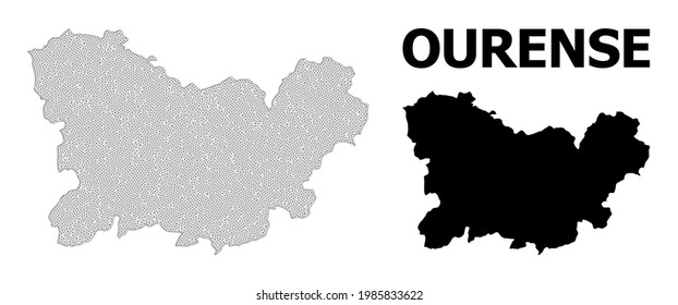 Polygonal mesh map of Ourense Province in high detail resolution. Mesh lines, triangles and points form map of Ourense Province.