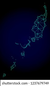 Polygonal mesh map of Palau Islands. Abstract mesh lines, triangles and points on dark background with map of Palau Islands.