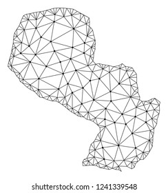 Polygonal mesh map of Paraguay in black color. Abstract mesh lines, triangles and points with map of Paraguay. Wire frame 2D polygonal line network in vector format.