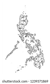 Polygonal mesh map of Philippines. Abstract mesh lines, triangles and points with map of Philippines. Vector wire frame 2D polygonal line network in black color. Carcass model for patriotic posters.