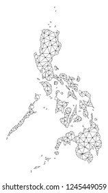 Polygonal mesh map of Philippines in black color. Abstract mesh lines, triangles and points with map of Philippines. Wire frame 2D polygonal line network in vector format.